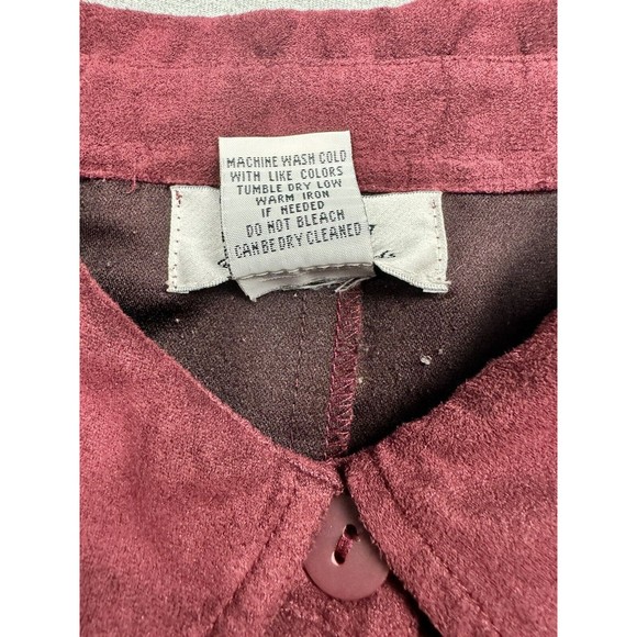 Cathy Daniels Button Up Long Sleeve Shirt Womens 14 Polyester Suede Burgundy - Picture 3 of 8
